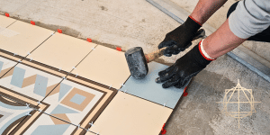 Expert tilers near me - Greer Tiling installing patterned, classic pocelain tiles in Belfast.